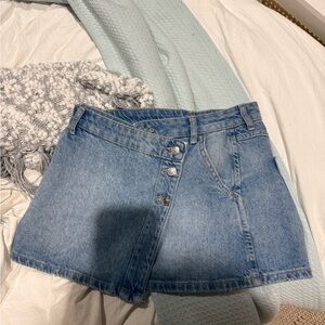 Free People Asymmetrical Button Denim Mini Skirt